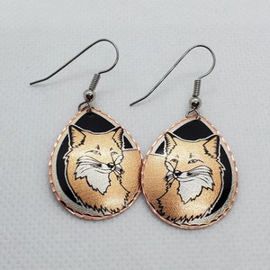 CEA - Beautiful Fox COPPER earrings - Surgical Steel Hypo Allergenic Earwires.