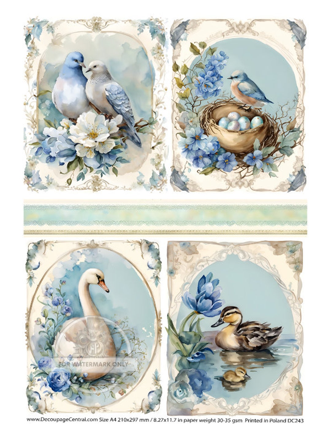 A4 Birds in Blue Rice Paper - Etsy