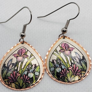 CEA - Beautiful Flower COPPER earrings - Surgical Steel Hypo Allergenic Earwires.