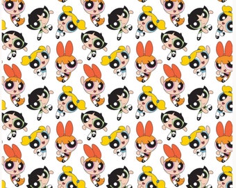 Tela de Las Chicas Superpoderosas por media yarda. 100 % algodón. BURBUJAS DE RANÚCLEO EN FLOR