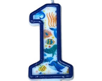 Undersea White Birthday number candle 3.5 inches