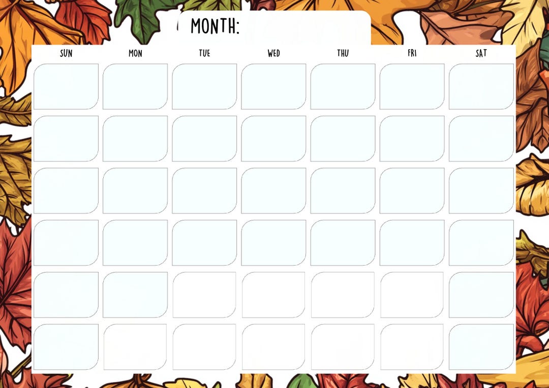 Autumn Undated Monthly Planner Printable - Landscape Format, Cool ...