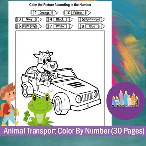 Animal Transport Color By Number Instant Printable Sheets Downloadable Sheets. Digital Learning Sheets.