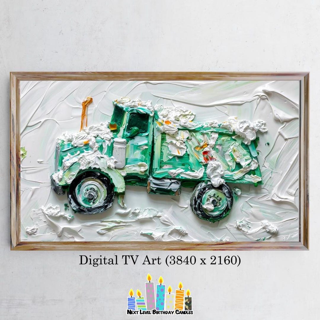 Trash Picture Frame Garbage Dump Truck-themed Frame TV Art for Birthday Cake Celebration ...