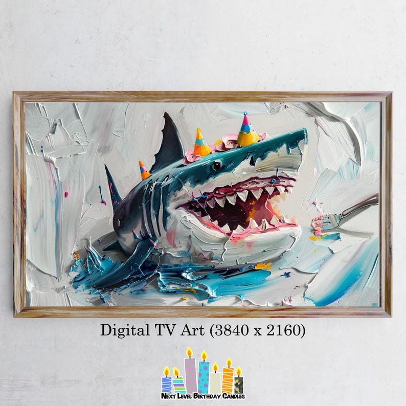 Shark-themed Frame TV Art for Birthday Cake Celebration | Party TV Art ...