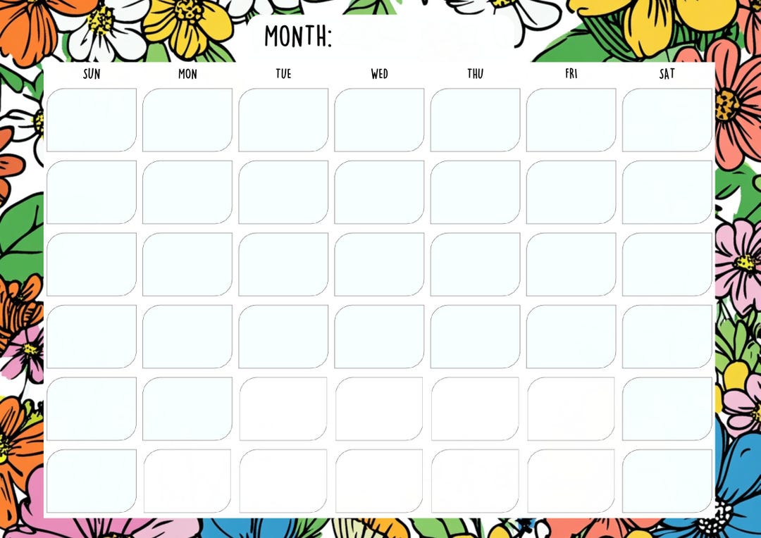Flowers Undated Monthly Planner Printable - Landscape Format, Cool ...