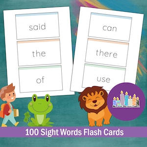 100 Sight Words Flash Cards for Kids Instant Printable Sheets Downloadable Sheets. Digital Learning Sheets.