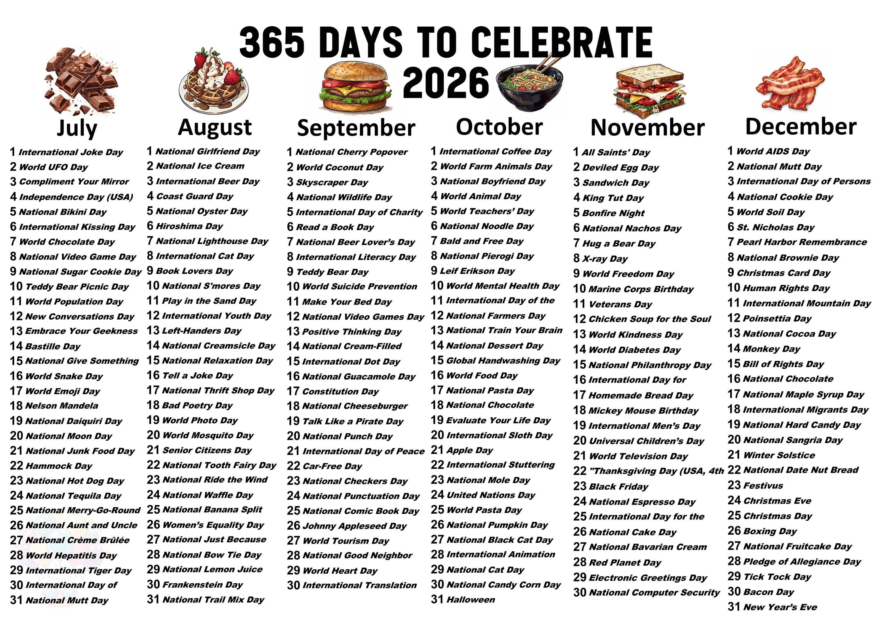 365 Days to Celebrate |celebrations Calendars: Printable ...