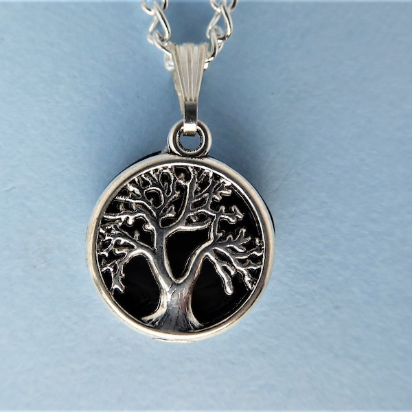 Whitby Jet & Silver Tone Tree of Life Pendant