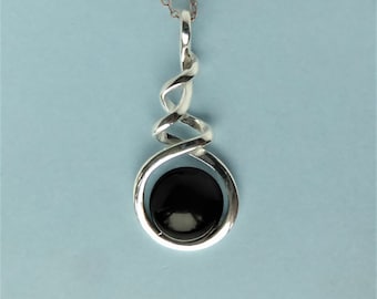 Whitby Jet and Silver Spiral Pendant