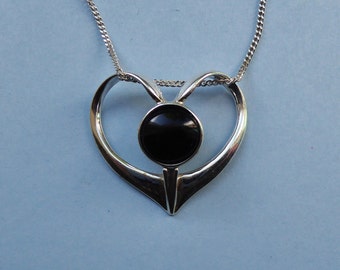 Whitby Jet & Sterling Silver Openwork Heart Pendant