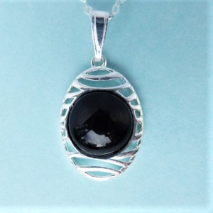 Whitby Jet and Silver Oval Pendant