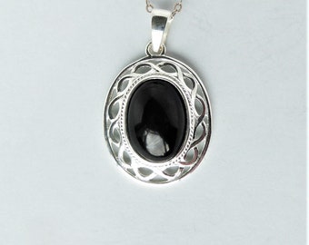 Whitby Jet and Silver Rope Edge Pendant