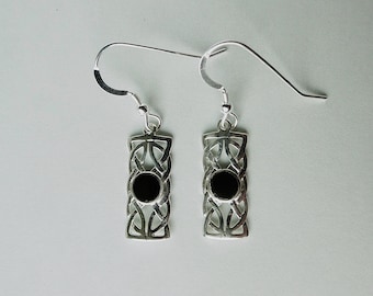 Whitby Jet and Silver Celtic Knot Earrings