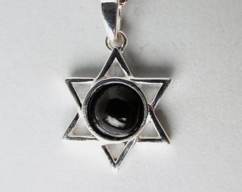 Whitby Jet and Silver Six Pointed Star Pendant
