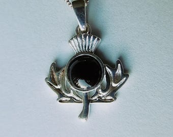 Whitby Jet and Silver Thistle Shaped Pendant