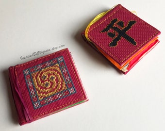 Handmade Needle Book With Cross Stitched Celtic Patterns and Chinese Character Motifs | Sewing Case | Sewing Gift