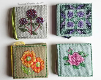 Handmade Needle Book With Cross Stitched Cover Designs featuring Flower Motifs | Sewing Case | Embroidery Accessory | Sewing Gift