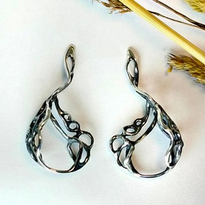 Statement jewelry, Big earrings,Silver earrings,contemporary jewelry,unique brutalist earrings with industrial organic design