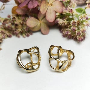 Mismatched Melting Gold Earrings,Asymmetrical Gold Stud Earrings,Abstract Statement Gold Studs,14 CT goldplated earrings,Sculptural Earrings