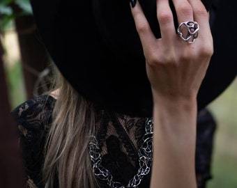 Sculptural Sterling Silver Cocktail Ring, Oxidized Branch Design