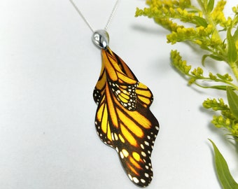 Handmade Sterling Silver Monarch Butterfly Wing Pendant Necklace