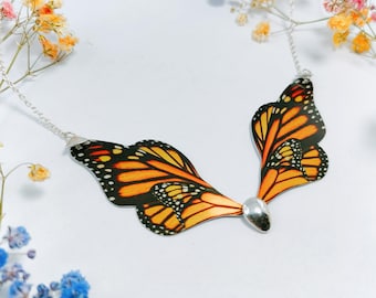 Monarch Butterfly Wing Necklace, Sterling Silver Chain, Handmade Jewelry