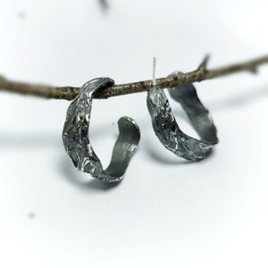 Large Oxidized Silver Hoops Earrings, Organic Texture Black Silver Hoops, Signature Jewelry, Unique Modern Hoops, Art Contemporary Jewelry