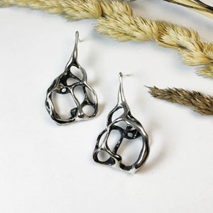 Statement jewelry, 925 silver earrings artisan,contemporary jewelry,modern earrings,unique brutalist earrings with industrial organic design