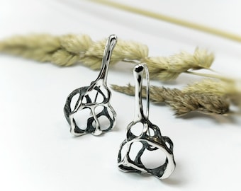 Handmade Brutalist 925 Silver Earrings, Industrial Organic Design