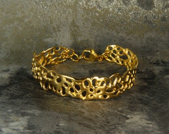 14k Gold Plated Sterling Silver Cuff Bracelet, Handmade Design