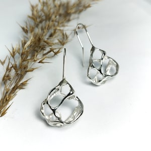 Botanical Design Silver Stud Earrings,Modern Silver Jewelry,Contemporary Jewelry unique brutalist earrings with industrial organic design