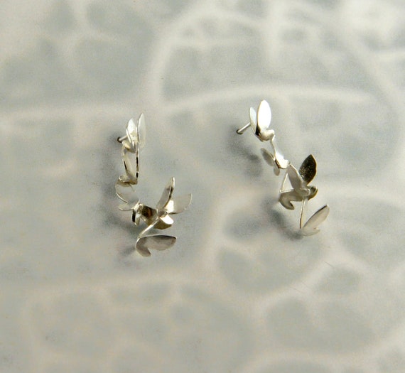 Tiny butterly silver earrings, Surreal Art Moths jewellery