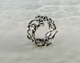 Oxidized Sterling Silver Brutalist Ring, Textured Galaxy Band