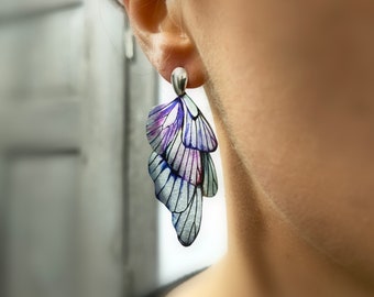 Butterfly Wing Dangle Earrings, Sterling Silver, Purple & Silver