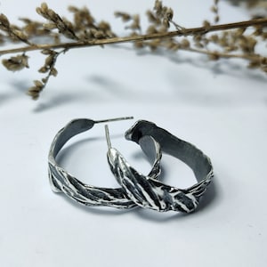 925 Sterling Silver Irregular Hoop Earrings,Chunky Hoops,Statement Earrings,Silver hoop earrings,Large Rustic Sterling Silver Hoops