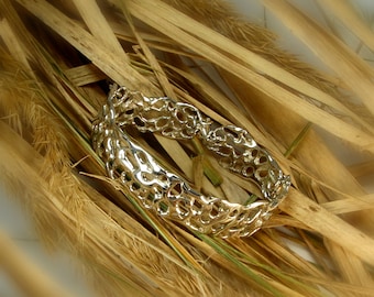 Bracciale rigido in argento sterling intagliato a mano, delicato bracciale a catena