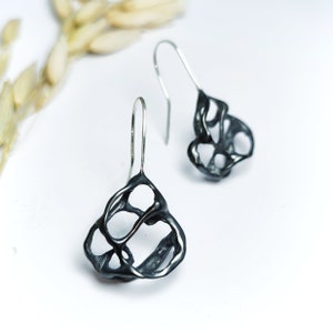 Asymmetric dangle earrings in oxidized silver,Black brutalist earrings,Unusual silver earrings,Designer earrings,Abstract dangles,Raw Silver