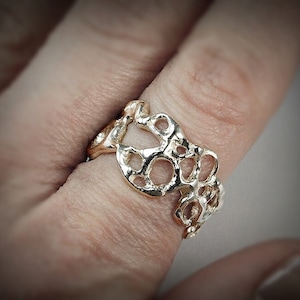 Unique ocean women&#39;s wedding band,Wide Silver Ring,Nautical silver women&#39;s ring,Holes wedding band,Unusual sterling silver band