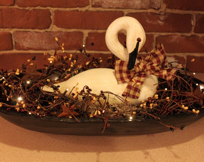 Wooden Bowl Centerpiece With White Swan Pip Berries and Etsy