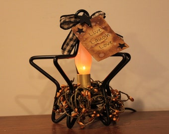 3D Iron Star with Low Wattage Electric Candelabra light, Bow, Star, Hang Tag and Pip Berry Ring