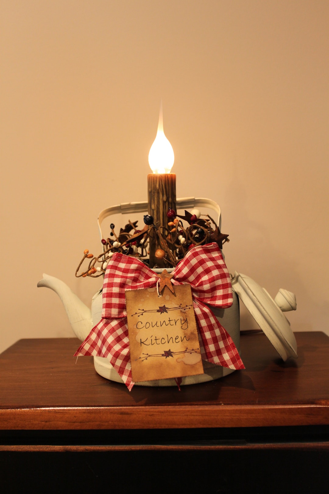 Cream Colored Tea Kettle With Electric Candelabra Light Etsy
