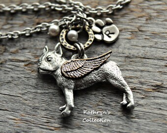 Boston Terrier Memorial Necklace, Boston Terrier Angel, Boston Terrier Jewelry, Pet Memorial Jewelry