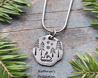 Snowmobile Necklace, Snowmobile Jewelry, Snowmobile Crossing, Read Full Item Listing Before Ordering