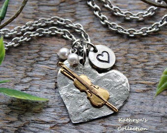 Violin Necklace, Violin Jewelry, Music Teacher Gift, Fiddle Necklace, Musician, Orchestra Jewelry
