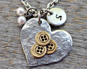 Sewing Necklace, Sewing Jewelry, Buttons Necklace, Seamstress, Love to Sew