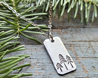 Pine Tree Necklace, hand-stamped pewter