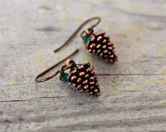 PineCone Earrings, Pine Cone Jewelry, Antique Copper or Antique Silver Pine Cones