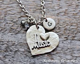 Music Necklace, Music Jewelry, I Love Music, Music teacher Gift, Musician Gift