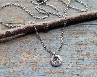 Tiny Snowflake Necklace, Hand-stamped pewter